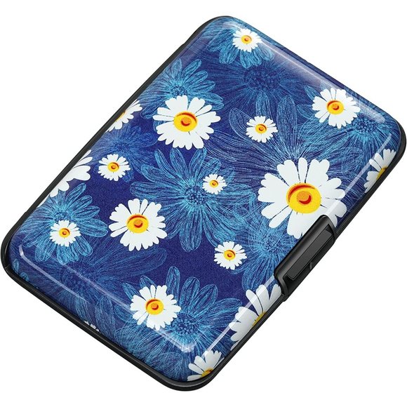 Men Women (White Flower) Mini RFID Aluminum Wallet - Picture 1 of 7